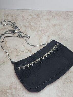 Brighton Black Chain-Handle Beaded  Evening Shoulder Bag